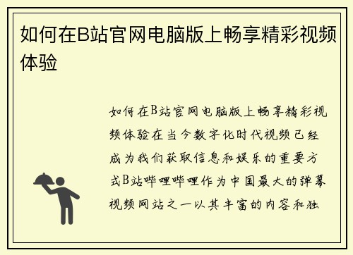 如何在B站官网电脑版上畅享精彩视频体验